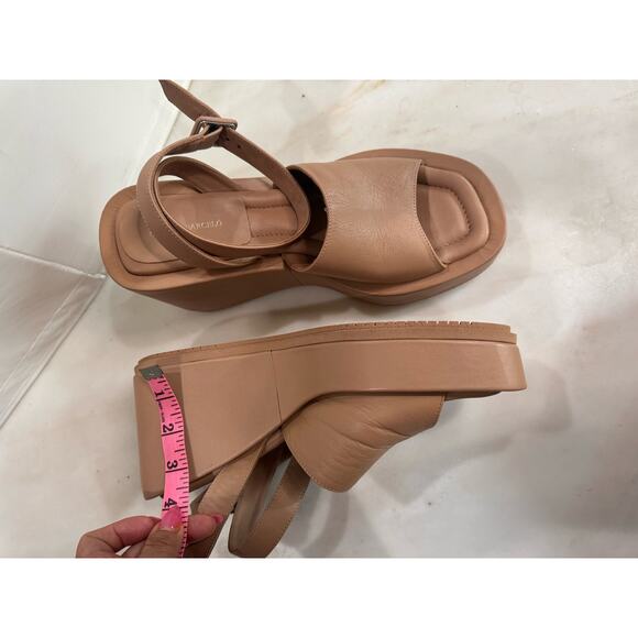 PALOMA BARCELÒ EMMY ANKLE STRAP WEDGE SANDAL IN NOCCIOLA tan size 40/ Us 10 - Picture 2 of 9